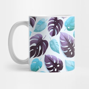 Sky Blue Monstera Tropical Leaves Mug